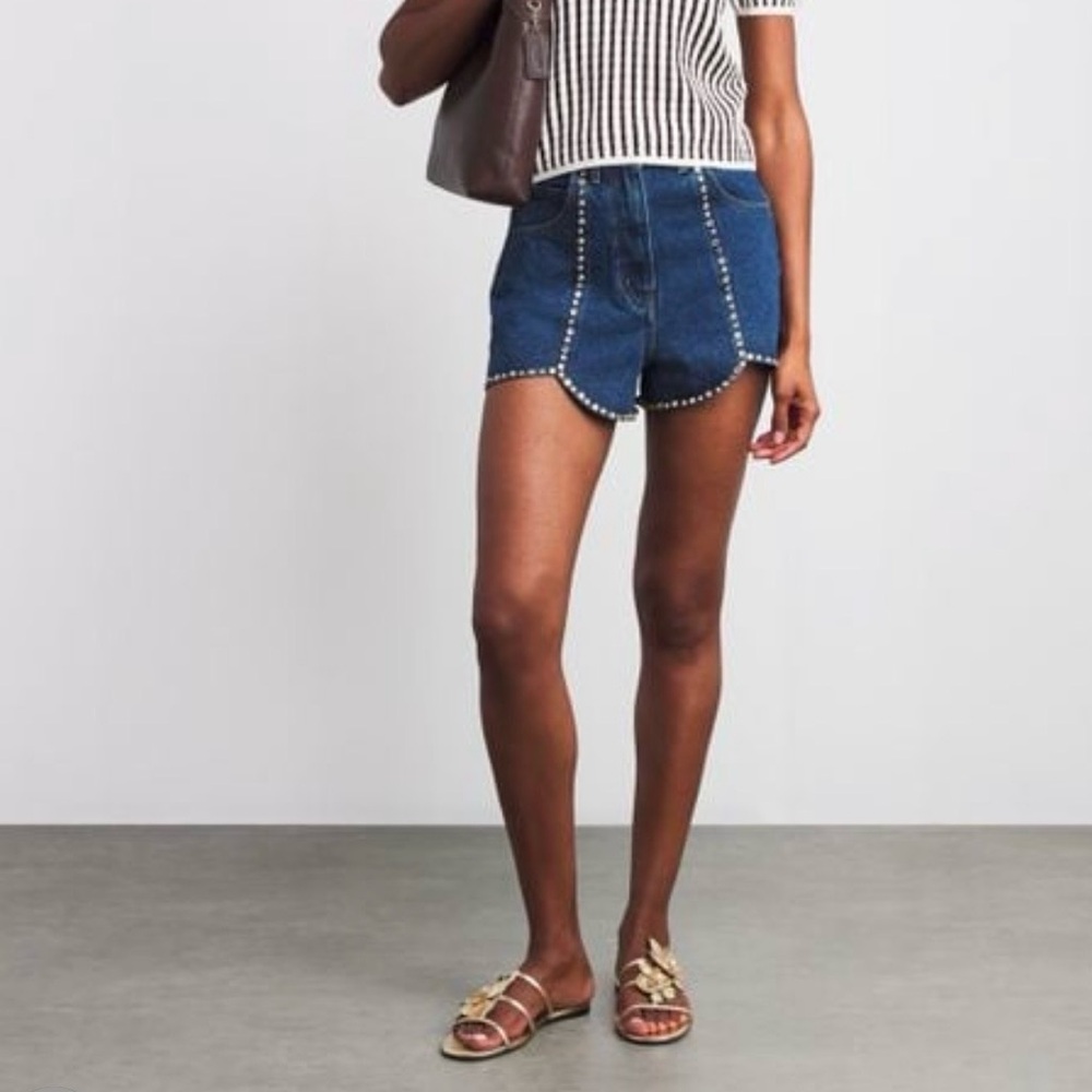 Sandro Blue Jean Shorts with Stud Details